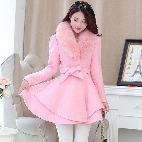 women's wool & blends korea faux fur collar coats women autumn winter blend woolen with belt single-breasted jackets skirt ruffled over, Black
women's wool & blends korea faux fur collar coats women autumn winter blend woolen with belt single-breasted jackets skirt ruffled over, Black