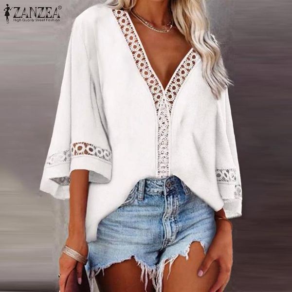 women's blouses & shirts elegant women summer chemise femme clothing casual shirt elastic waist 3/4 sleeved vneck baggy lace pat, White
women's blouses & shirts elegant women summer chemise femme clothing casual shirt elastic waist 3/4 sleeved vneck baggy lace pat, White