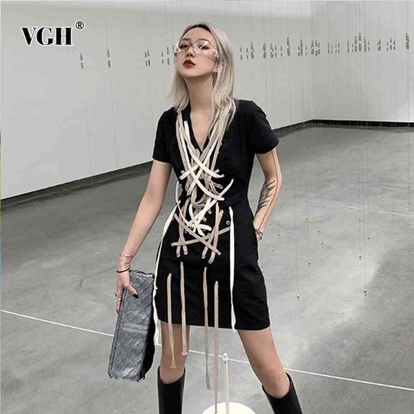 vgh patchwork cross bandage dress for women v neck short sleeve drawstring slim dresses female clothing fashion new 210421, Black;gray
vgh patchwork cross bandage dress for women v neck short sleeve drawstring slim dresses female clothing fashion new 210421, Black;gray