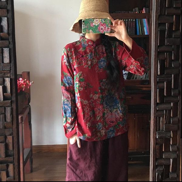 chinese style vintage plate women blouses buckle stand collar long sleeve autumn winter floral print shirts, White
chinese style vintage plate women blouses buckle stand collar long sleeve autumn winter floral print shirts, White