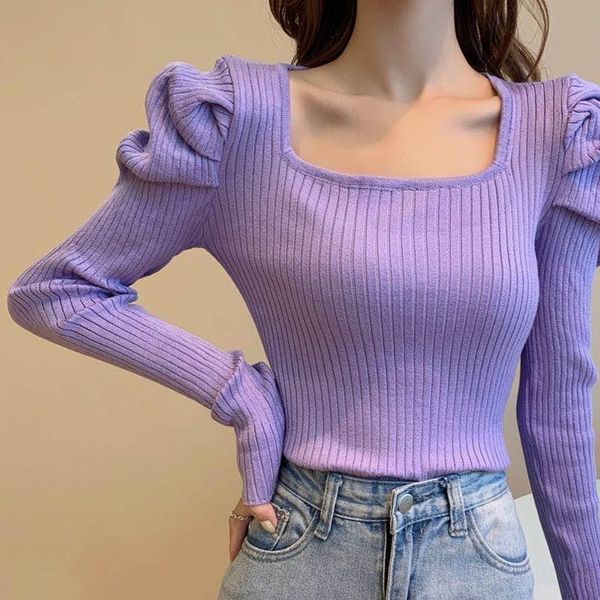 vintage puff long sleeve women sweater square collar knitted pullovers girls solid stretchy streetwear knitwear for, White;black
vintage puff long sleeve women sweater square collar knitted pullovers girls solid stretchy streetwear knitwear for, White;black