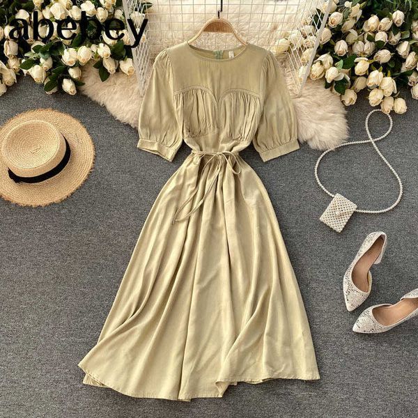 women elegant french dress o neck puff sleeve solid a-line dresses summer casual fashion streetwear midi dress 210715, Black;gray
women elegant french dress o neck puff sleeve solid a-line dresses summer casual fashion streetwear midi dress 210715, Black;gray
