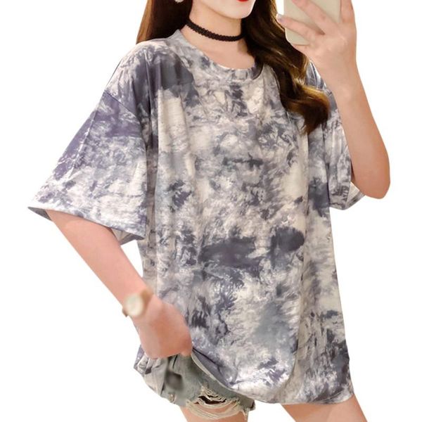 women's summer short-sleeved t-shirt loose round neck tie-dye splash ink couple top, White
women's summer short-sleeved t-shirt loose round neck tie-dye splash ink couple top, White