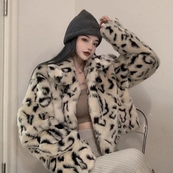 women's fur & faux fashion leopard short furry jacket womens 2021 autumn winter keep warm coat woman korean turn-down collar plush coat, Black
women's fur & faux fashion leopard short furry jacket womens 2021 autumn winter keep warm coat woman korean turn-down collar plush coat, Black