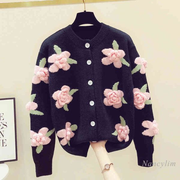 women's three-dimensional flower embroidered sweater autumn winter loose vintage handmade crochet knitted sweaters 210428, White;black
women's three-dimensional flower embroidered sweater autumn winter loose vintage handmade crochet knitted sweaters 210428, White;black