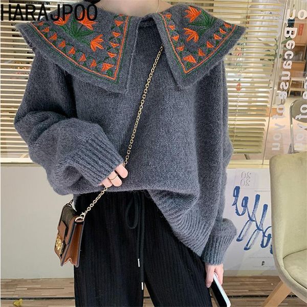women's sweaters harajpoo pullover women 2021 fall winter embroidery doll collar sweater thick loose japanese sweet long sleeve gray cl, White;black
women's sweaters harajpoo pullover women 2021 fall winter embroidery doll collar sweater thick loose japanese sweet long sleeve gray cl, White;black