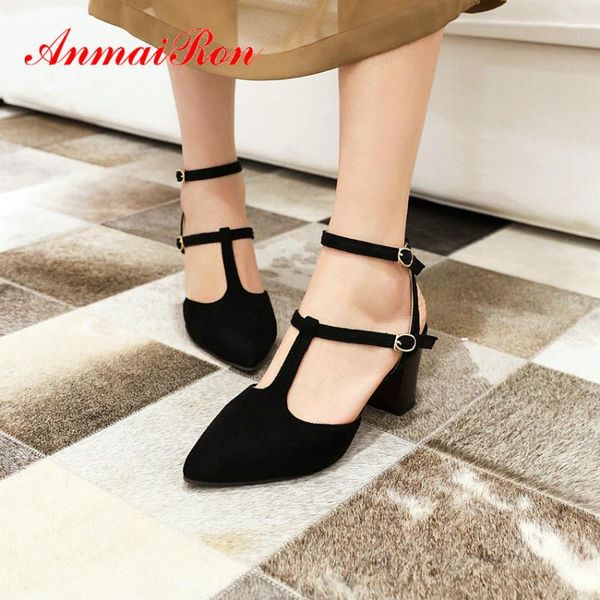 dress shoes anmairon women high heels square heel t-strap flock pointed toe wedding casual buckle strap pumps 34-43, Black
dress shoes anmairon women high heels square heel t-strap flock pointed toe wedding casual buckle strap pumps 34-43, Black