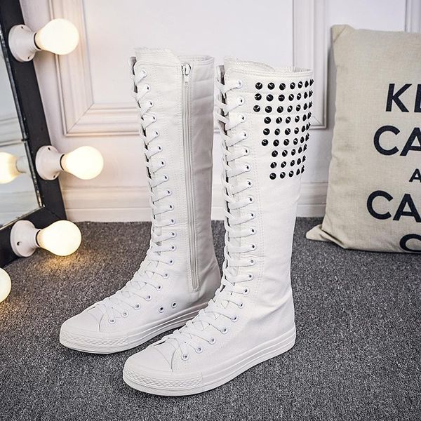 hip-hop female footwear high-white boots women's canvas shoes black rivets sneakers thin leg internally increased plus sizes
hip-hop female footwear high-white boots women's canvas shoes black rivets sneakers thin leg internally increased plus sizes