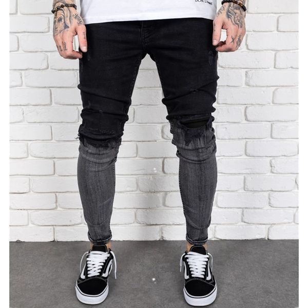mens casual fashion personality jeans gradient black gray contrast color ripped holes washed denim trousers, Blue
mens casual fashion personality jeans gradient black gray contrast color ripped holes washed denim trousers, Blue