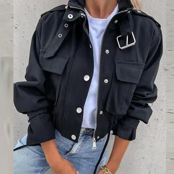 women's trench coats women 2021 autumn winter casual stand neck solid buckle coat elegant single breasted short lady long sleeve jacket, Tan;black
women's trench coats women 2021 autumn winter casual stand neck solid buckle coat elegant single breasted short lady long sleeve jacket, Tan;black