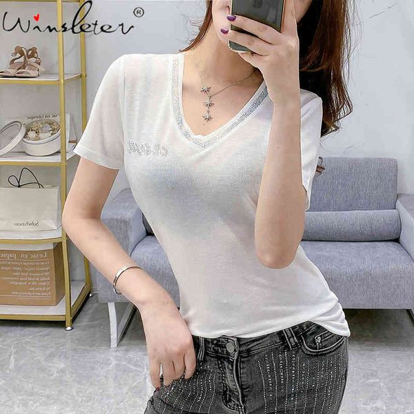 women's t-shirt summer european clothes thin chic v-neck shiny diamonds women short sleeve back casual tees 2021 t13322a, White
women's t-shirt summer european clothes thin chic v-neck shiny diamonds women short sleeve back casual tees 2021 t13322a, White