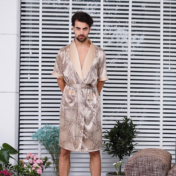 robe nightwear men's silk satin pajamas nightgown men summer short sleeve bathrobe bath sleep home wear male sleepwear gown, Black;brown
robe nightwear men's silk satin pajamas nightgown men summer short sleeve bathrobe bath sleep home wear male sleepwear gown, Black;brown