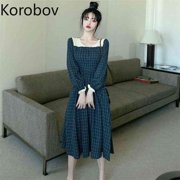 korobov korean preppy style women plaid dress vintage v neck elegant long sleeve dresses high waist a-line long vestidos femme 210430, Black;gray
korobov korean preppy style women plaid dress vintage v neck elegant long sleeve dresses high waist a-line long vestidos femme 210430, Black;gray