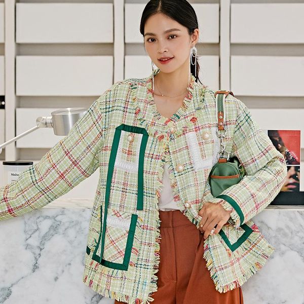 women's jackets 2021 autumn women fashion green lattice jacket female stitching outwear ladies round neck coat girl temperament elegant, Black;brown
women's jackets 2021 autumn women fashion green lattice jacket female stitching outwear ladies round neck coat girl temperament elegant, Black;brown