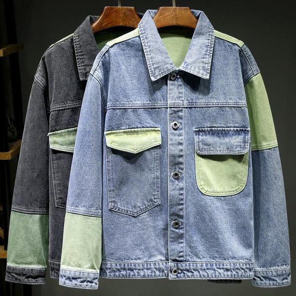 men's jackets men clothing paneled slim denim jacket fashion blue green stitching loose casual comfortable male jeans cargo coat, Black;brown
men's jackets men clothing paneled slim denim jacket fashion blue green stitching loose casual comfortable male jeans cargo coat, Black;brown