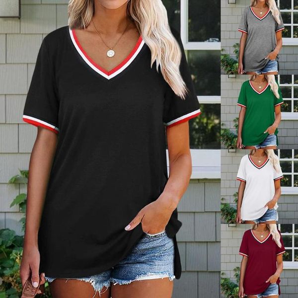 women's t-shirt women v neck short-sleeved summer striped ladies tshirt streetwear female tee splicing tshirts, White
women's t-shirt women v neck short-sleeved summer striped ladies tshirt streetwear female tee splicing tshirts, White