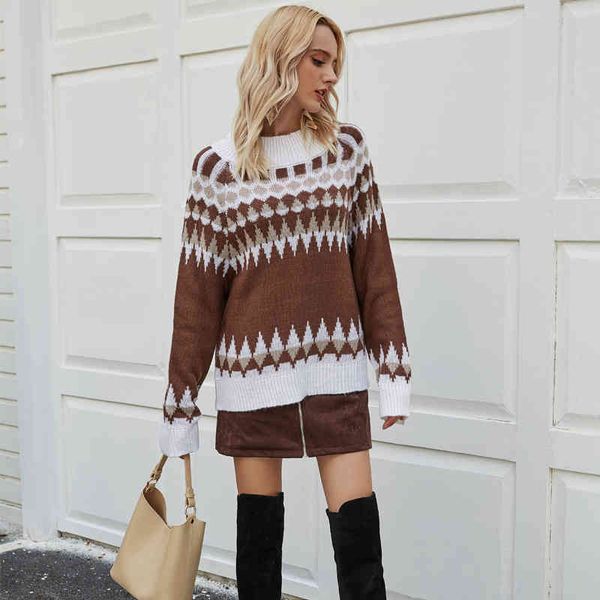 women vintage argyle sweater casual o-neck long sleeve pullover knitwear ladies vintage puls size jumpers mujer autumn new 210412, White;black
women vintage argyle sweater casual o-neck long sleeve pullover knitwear ladies vintage puls size jumpers mujer autumn new 210412, White;black