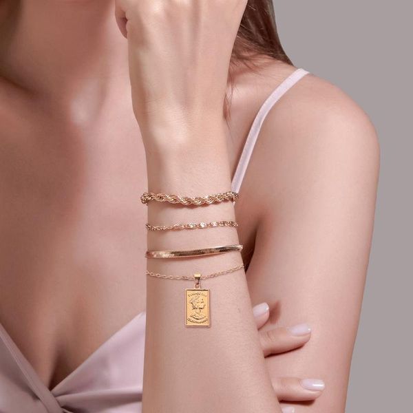 link, chain 4pcs/set geometric rectangle portrait pendant bracelets for women ladies gold flat twist chains bracelet femme jewelry gifts, Black
link, chain 4pcs/set geometric rectangle portrait pendant bracelets for women ladies gold flat twist chains bracelet femme jewelry gifts, Black