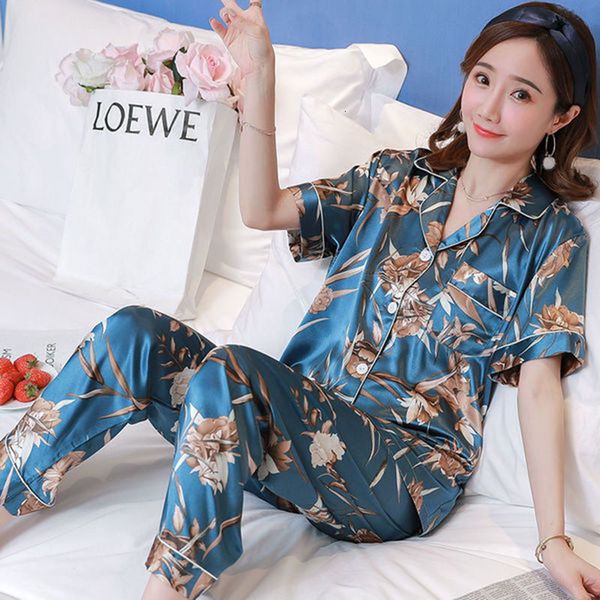 women's pajamas summer silk lapel cardigan short sleeve trousers home suit spring, Black;red
women's pajamas summer silk lapel cardigan short sleeve trousers home suit spring, Black;red