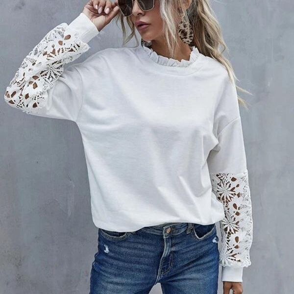 women's blouses & shirts fashion lace sleeve blouse shirt loose o-neck tee casual autumn winter ladies female women long blusas pu, White
women's blouses & shirts fashion lace sleeve blouse shirt loose o-neck tee casual autumn winter ladies female women long blusas pu, White