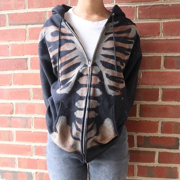 women's hoodies & sweatshirts grunge gothic skeleton print zip-up 90s vintage long sleeve oversized sweatshirt y2k women autumn coat fe, Black
women's hoodies & sweatshirts grunge gothic skeleton print zip-up 90s vintage long sleeve oversized sweatshirt y2k women autumn coat fe, Black