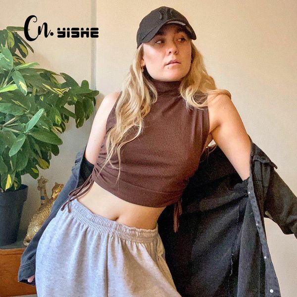cnyishe solid sleeveless drawstring t-shirt tee women cropped shirts turtleneck bandage short female streetwear blusas 210419, White
cnyishe solid sleeveless drawstring t-shirt tee women cropped shirts turtleneck bandage short female streetwear blusas 210419, White