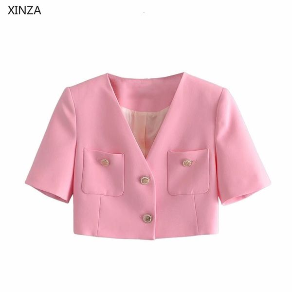 women's wool & blends women pink summer cropped blazer short sleeve v neck office lady blazers coat feminine fashion single breas, Black
women's wool & blends women pink summer cropped blazer short sleeve v neck office lady blazers coat feminine fashion single breas, Black