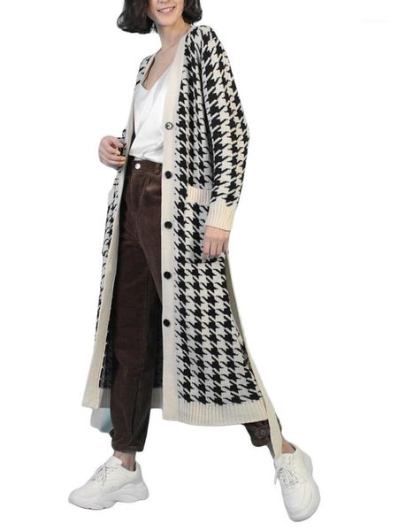 women's wool & blends female cardigan blend houndstooth print long sleeve coat with pockets and waist belt for spring fall, Black
women's wool & blends female cardigan blend houndstooth print long sleeve coat with pockets and waist belt for spring fall, Black