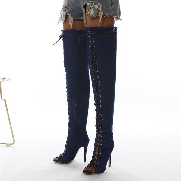 boots female denim thin heels peep toe lace-up solid super high heel over-the-knee cross-tied summer long, Black
boots female denim thin heels peep toe lace-up solid super high heel over-the-knee cross-tied summer long, Black