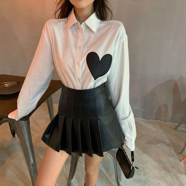 skirts pleated leather skirt sheepskin 2021 autumn wild slim a line women., Black