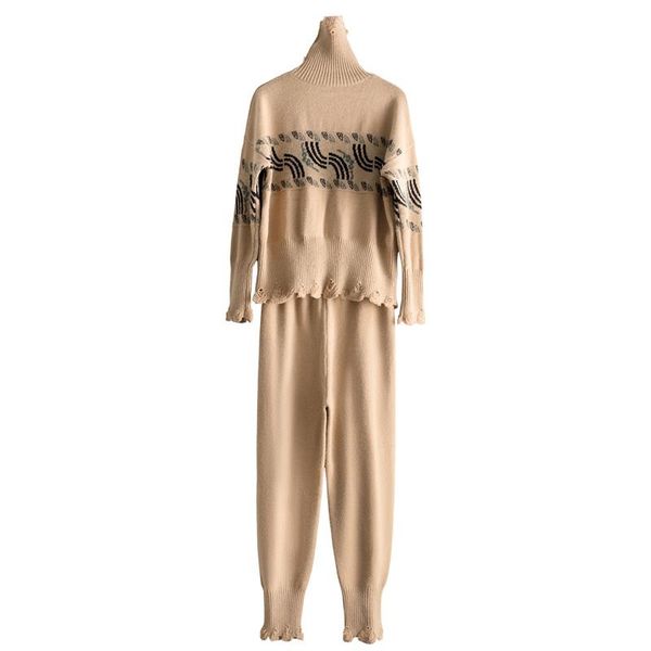 two piece dress fashion high collar 60% wool knitted warm suits hit color embroidery sweater + woolen trousers leisure two-pieces sets f815, White
two piece dress fashion high collar 60% wool knitted warm suits hit color embroidery sweater + woolen trousers leisure two-pieces sets f815, White