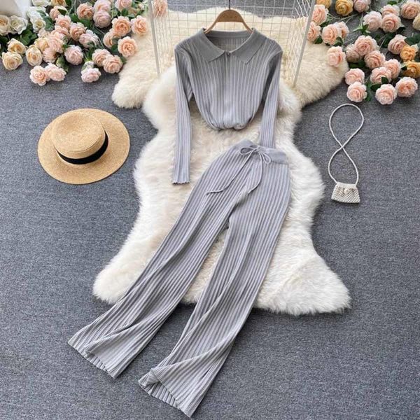 women's two piece pants women slim autumn casual knitted set turndown-collar long sleeve zipper cardigan+wide leg suits, White
women's two piece pants women slim autumn casual knitted set turndown-collar long sleeve zipper cardigan+wide leg suits, White