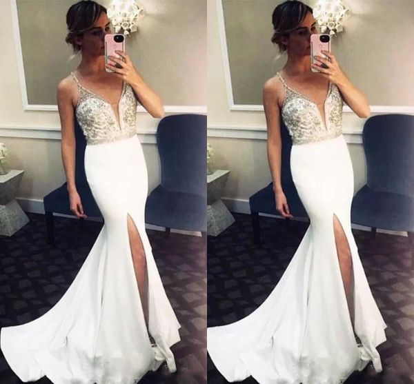 2022 white evening dresses mermaid embroidery lace applique beaded straps sweep train custom made formal prom party gown side slit svestidos, Black;red
2022 white evening dresses mermaid embroidery lace applique beaded straps sweep train custom made formal prom party gown side slit svestidos, Black;red