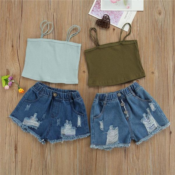 clothing sets 2pcs 2-7years children girls summer casual clothes sets,baby cool sleeveless rib knit strap +ripped denim shorts set, White
clothing sets 2pcs 2-7years children girls summer casual clothes sets,baby cool sleeveless rib knit strap +ripped denim shorts set, White