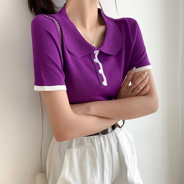 sweet 2021 sweater big lapel t-shirt chic thin short-sleeved women's slim summer, White
sweet 2021 sweater big lapel t-shirt chic thin short-sleeved women's slim summer, White