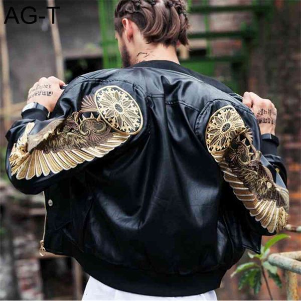 mens bomber faux leather jacket red black pu outwear gold wings embroidery punk motorcycle slim coat w91
mens bomber faux leather jacket red black pu outwear gold wings embroidery punk motorcycle slim coat w91