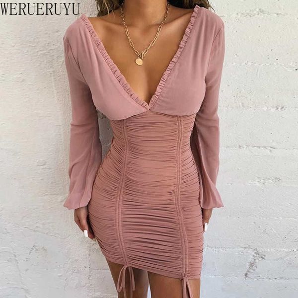 werueruyu chiffon summer autumn dress women long sleeve slim elastic bandage dress short pleated party dresses 210608, Black;gray
werueruyu chiffon summer autumn dress women long sleeve slim elastic bandage dress short pleated party dresses 210608, Black;gray