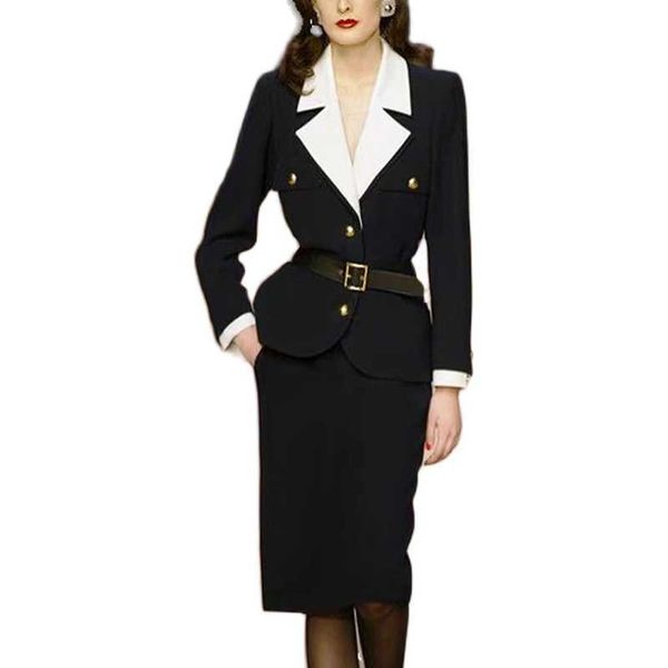 est fashion suit set women's classic black and white color block blazer jacket pencil skirt sets 210526, White;black
est fashion suit set women's classic black and white color block blazer jacket pencil skirt sets 210526, White;black