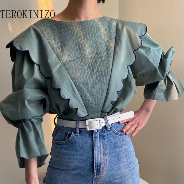 women's blouses & shirts terokinizo o neck patchwork ruched women solid color flare sleeve casual vintage arrival korean chic blouse, White
women's blouses & shirts terokinizo o neck patchwork ruched women solid color flare sleeve casual vintage arrival korean chic blouse, White