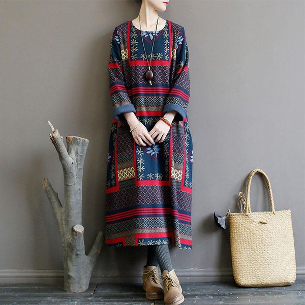 casual dresses scuwlinen 2021 winter vintage print women thicken warm fleece double layer linen cotton dress loose robe p156, Black;gray
casual dresses scuwlinen 2021 winter vintage print women thicken warm fleece double layer linen cotton dress loose robe p156, Black;gray