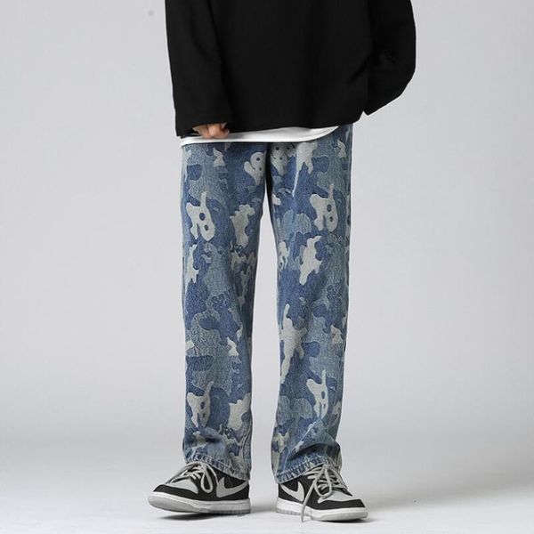 men's jeans men high street camouflage denim pants american hip hop fashion couple jacquard straight loose trousers w2326, Blue
men's jeans men high street camouflage denim pants american hip hop fashion couple jacquard straight loose trousers w2326, Blue
