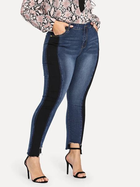 Fashion A Pair Of Jeans 2021 Color Contrast Large High Elastic, Royal blue