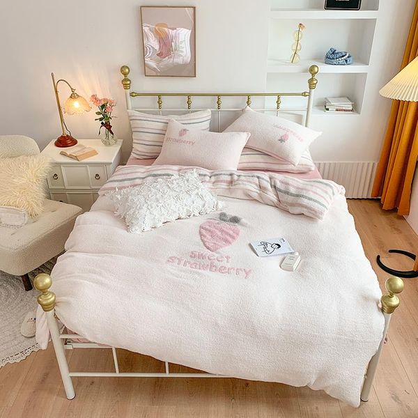 bedding sets white super soft short plush strawberry embroidery princess set warm velvet fleece duvet cover bed sheet pillowcases
bedding sets white super soft short plush strawberry embroidery princess set warm velvet fleece duvet cover bed sheet pillowcases