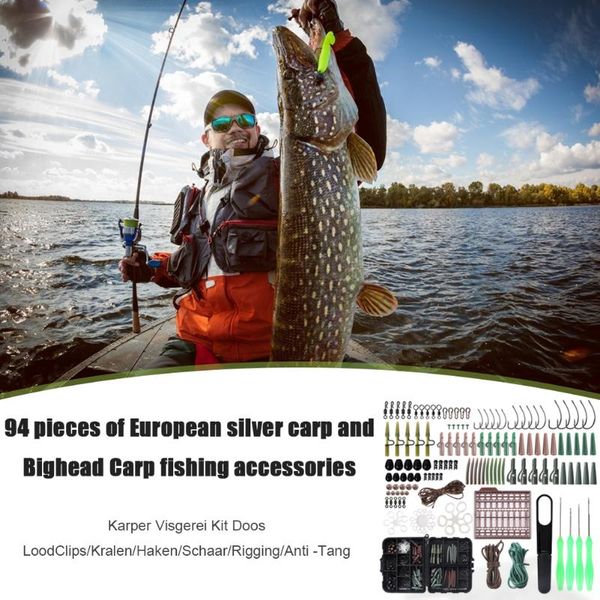 94pcs/box carp fishing tackle kit including anti knot sleeves lead clips beads hooks scissors swivels bait tools set
94pcs/box carp fishing tackle kit including anti knot sleeves lead clips beads hooks scissors swivels bait tools set