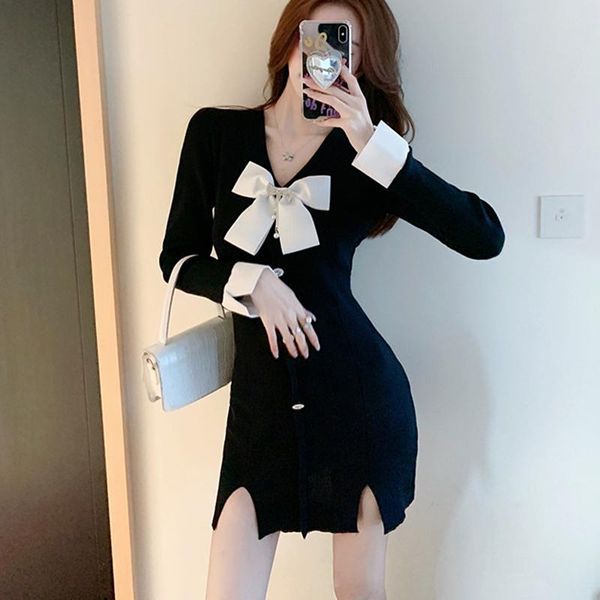casual dresses french knit dress women skirt gentle slim midi long sleeve v-neck autumn bowknot stitching slit waist, Black;gray
casual dresses french knit dress women skirt gentle slim midi long sleeve v-neck autumn bowknot stitching slit waist, Black;gray