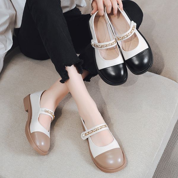 baotou thick soled mary jane small leather women's spring and autumn evening wind french chain low heel sho women, Black
baotou thick soled mary jane small leather women's spring and autumn evening wind french chain low heel sho women, Black