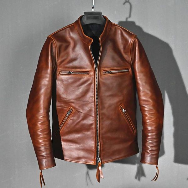 men's leather & faux 2021 retro genuine jacket men spring autumn real cow coat slim fit vintage motorcycle cowhide kj6168, Black
men's leather & faux 2021 retro genuine jacket men spring autumn real cow coat slim fit vintage motorcycle cowhide kj6168, Black