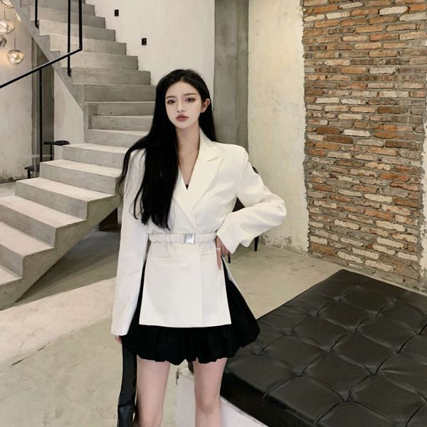 party dresses white suit coat women's 2021 spring chic split design qet1, White;black
party dresses white suit coat women's 2021 spring chic split design qet1, White;black