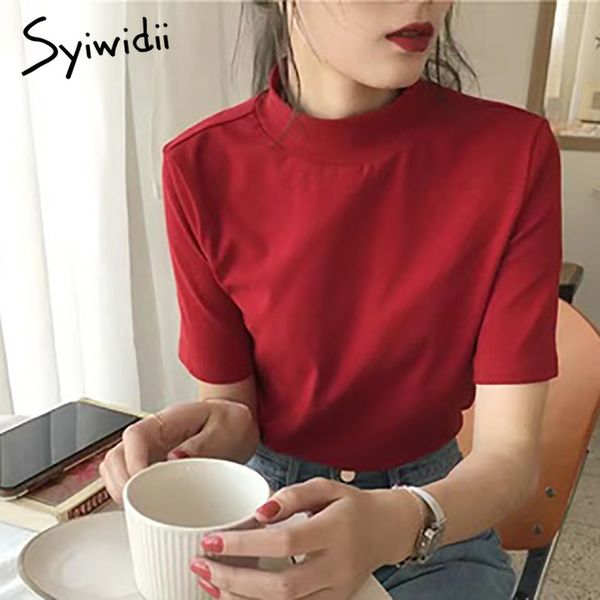 syiwidii casual t-shirts women short sleeve half high collar soild black clothes summer minimalist style fashion shirts 210417, White
syiwidii casual t-shirts women short sleeve half high collar soild black clothes summer minimalist style fashion shirts 210417, White