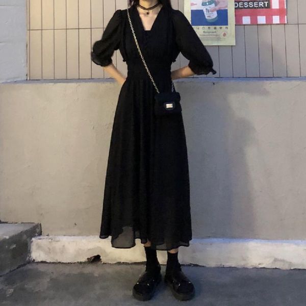 casual dresses fonely fairy preppy style in autumn: dark waist, thin and retro small v-neck chiffon dress, Black;gray
casual dresses fonely fairy preppy style in autumn: dark waist, thin and retro small v-neck chiffon dress, Black;gray